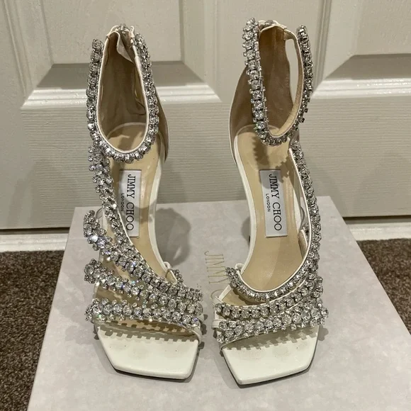 JIMMY CHOO ハイヒール 35 ホワイト/スネークスキン Love 85 | Bridal White Mesh Pumps | JIMMY CHOO UK